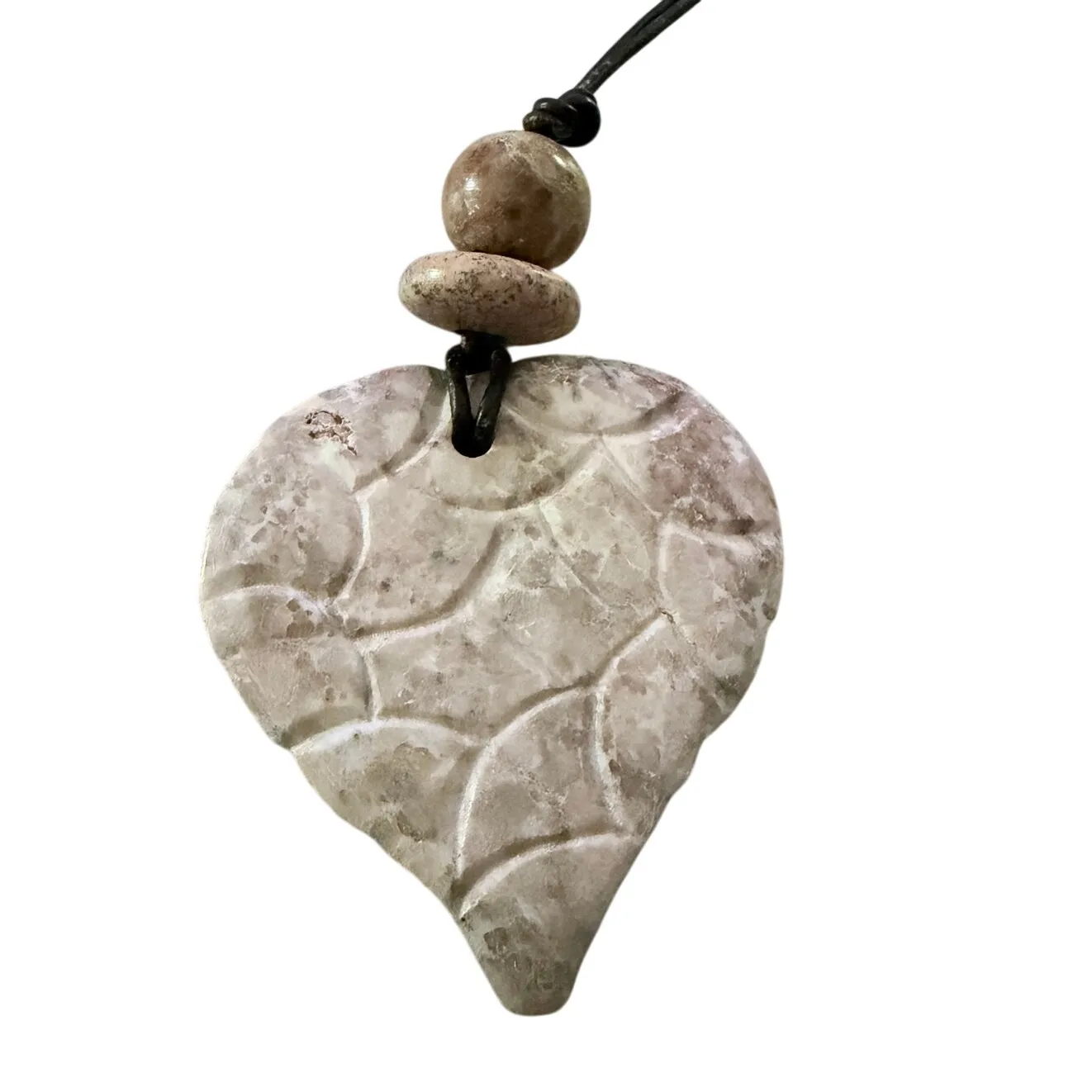 Travertine Heart Stone on Leather Pendant - Image 3