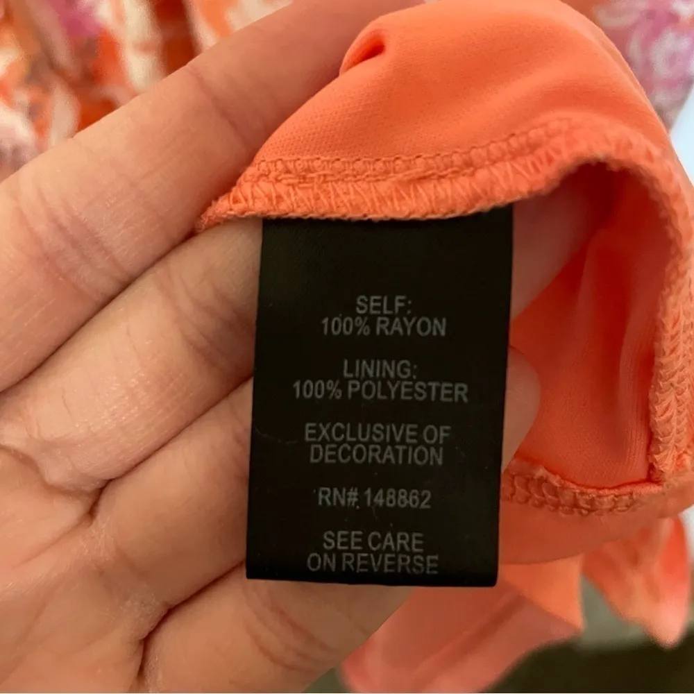 Torrid Lace Up Tea Length Dress - Crinkle Gauze Floral Coral - Image 10