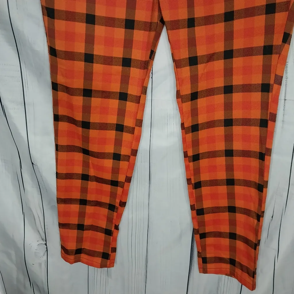 Hot Topic Orange and Black Plaid High Waisted Tapered Grunge Streetwear Pants - Image 4
