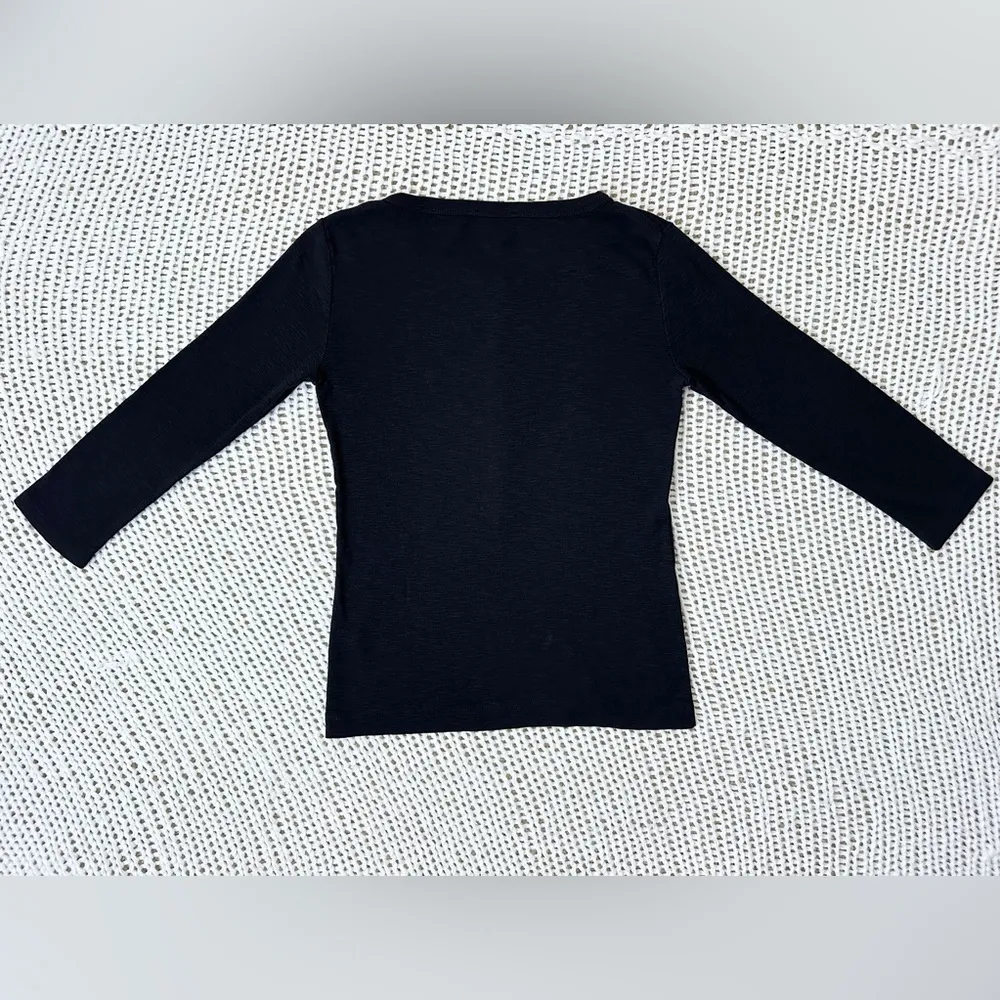 3/4 Bracelet Sleeve Button Henley - Black - S - Image 4