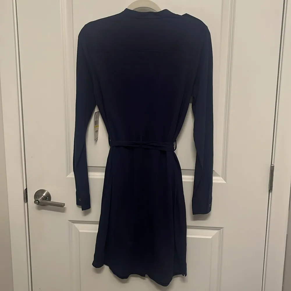 Tommy Hilfiger Button Cotton Shirt Dress Knee Length Navy Belted NWT size Medium - Image 2