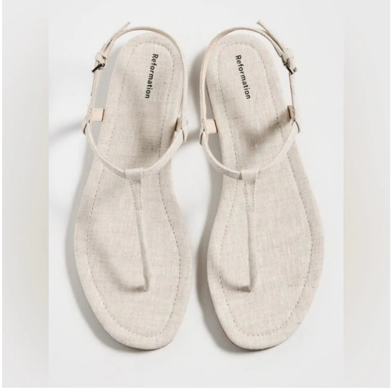 Reformation T-Strap Oatmeal Sandals - Size 7 - - Image 2