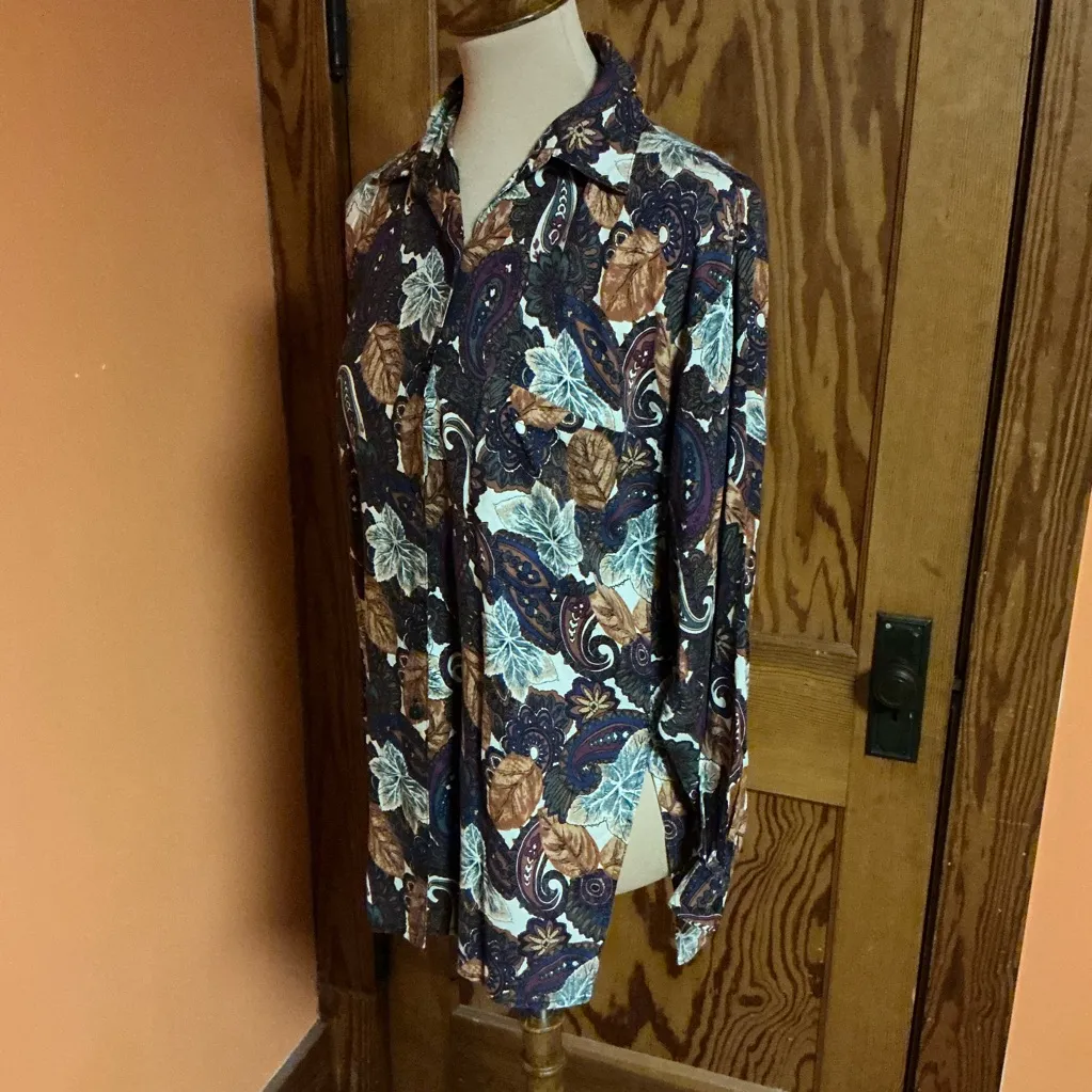 Vtg 80s Autumn Leaves Oversized Button Down Shirt - Image 10