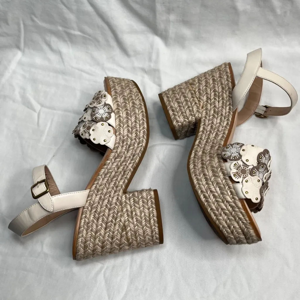 Coach Womens Jae Leather Floral Espadrille Wedge Sandals Size 10 - Image 6