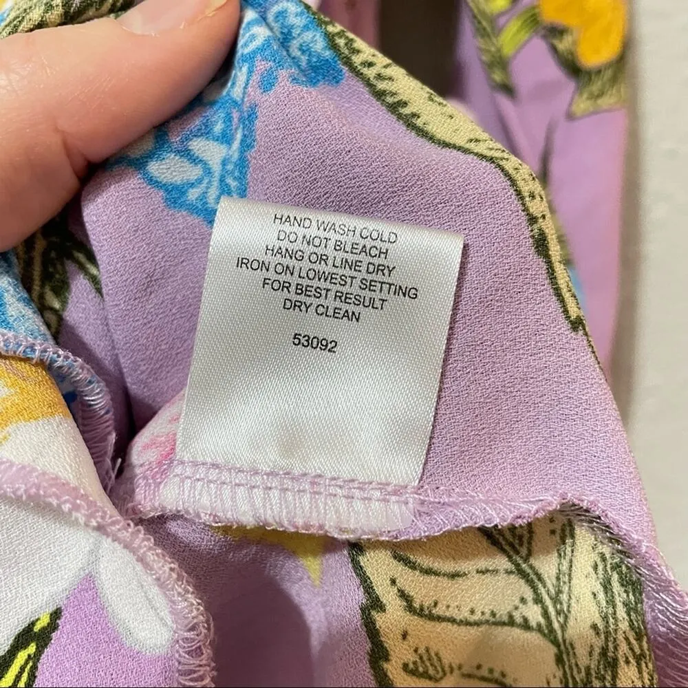 Romeo & Juliet Couture Purple Floral & Bird Print Ruffle Mini Dress Womens M - Image 7