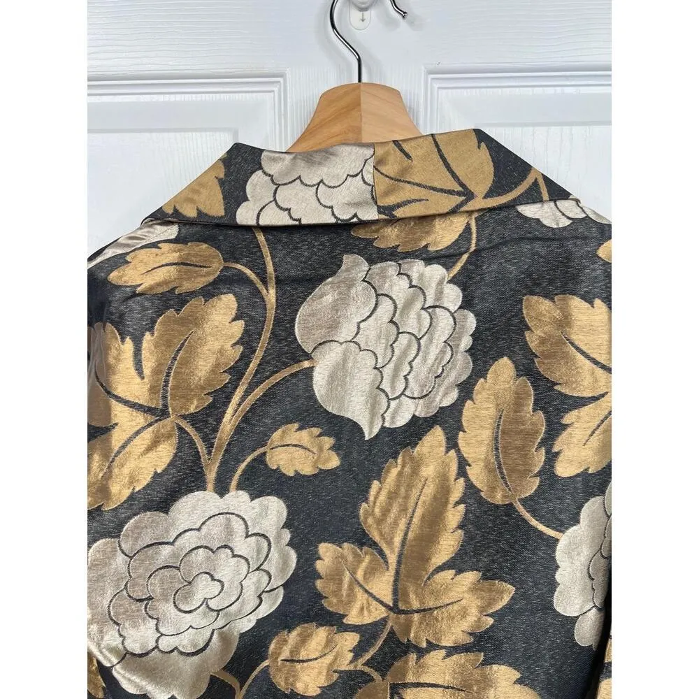 CHELSEA & THEODORE Harlow Jacket Size 6 Black Floral Cropped Metallic 3/4 sleeve - Image 9