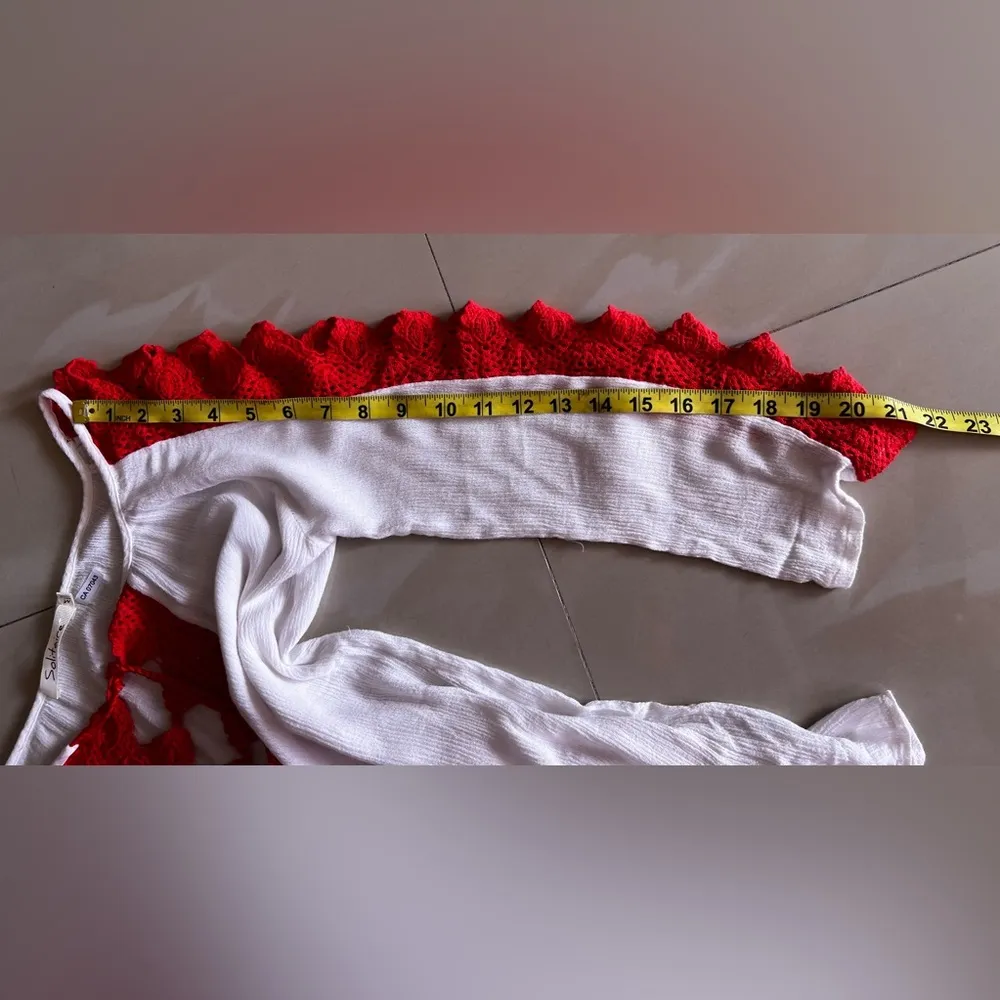 Solitaire Swim Cover Up Dress Womens  White Crochet V Neck Pullover M White/red - Image 6