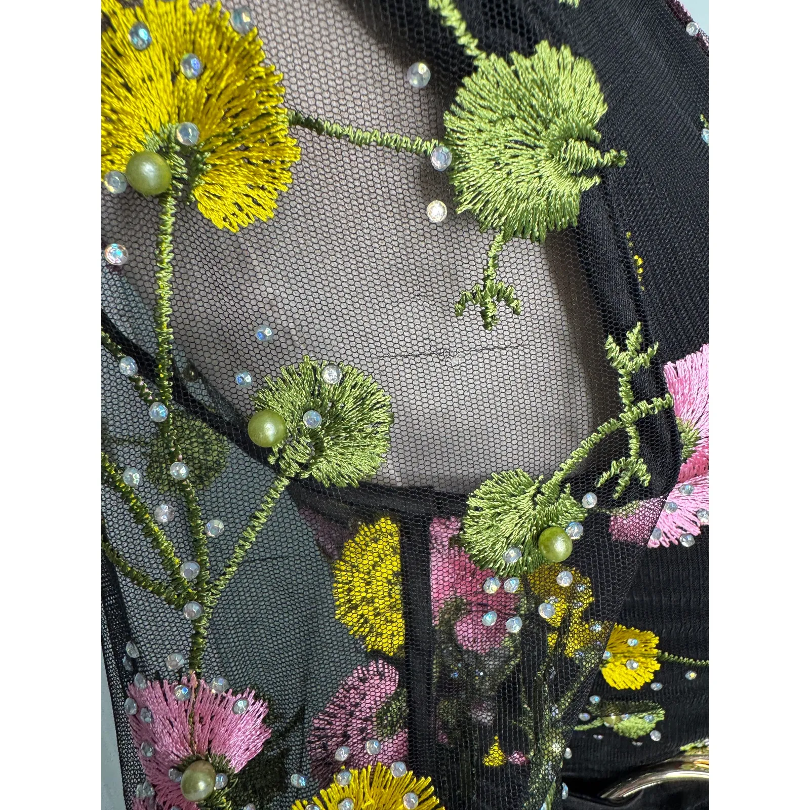 Zhivago In The Garden Floral Mesh Wrap Mini Dress black pink yellow size US 2 - Image 11