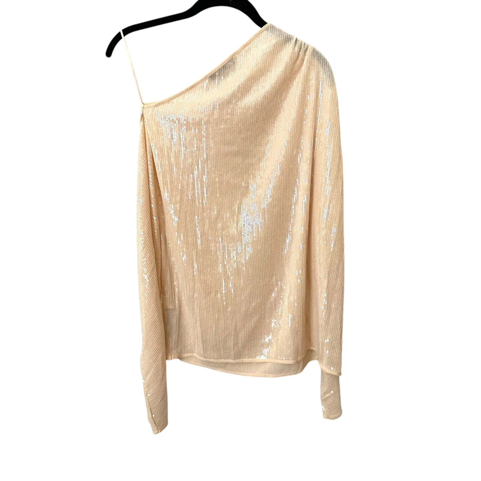 ZARA Sequined‎ One Shouldered Blouse Cream Large - Image 3