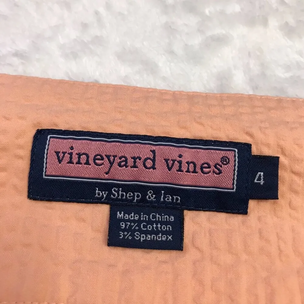 Vineyard Vines Faux Wrap Seersucker Mini Skirt Women's Size 4 Peach Cotton Lined - Image 6