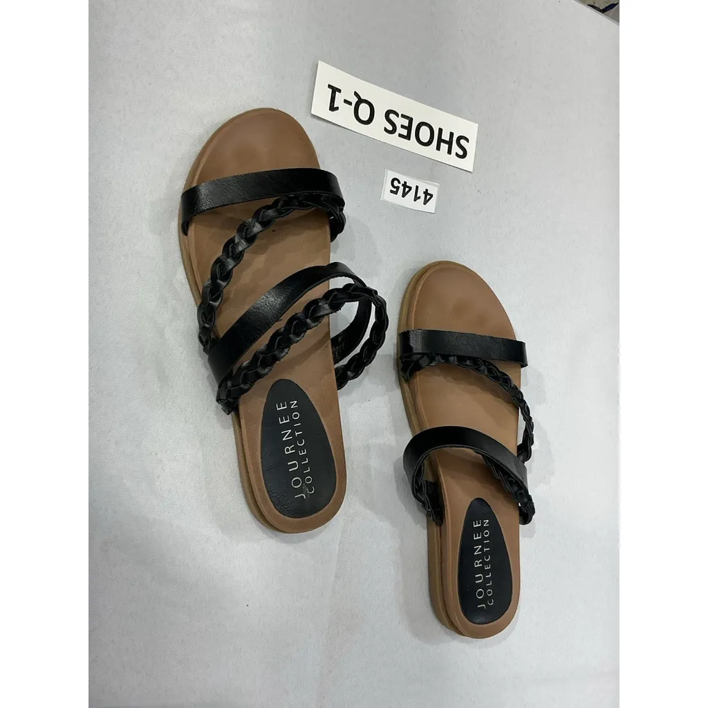 Womans Journee Collection Slip On Slides Sandals 7 Black Strappy - Image 3