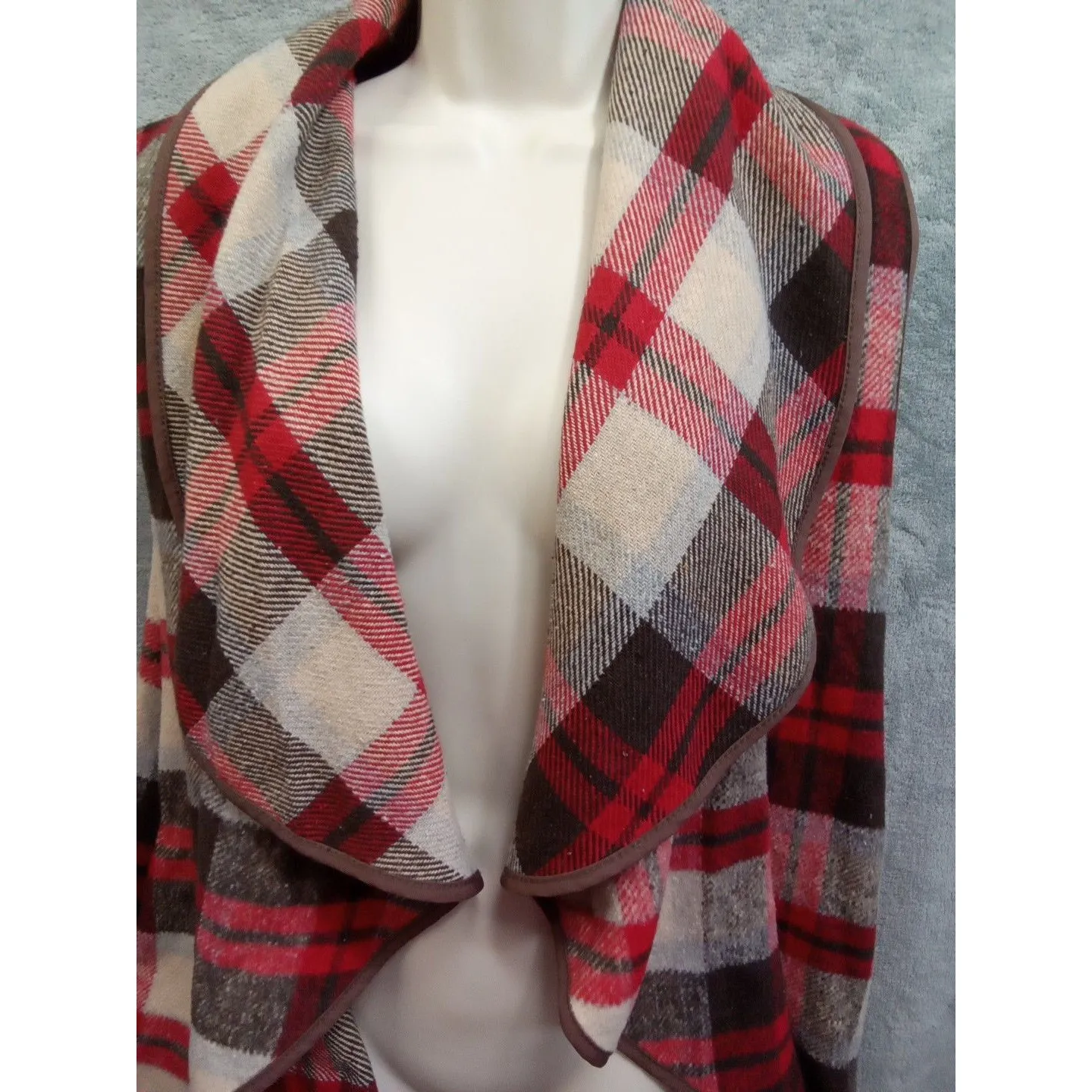 Fleece‎ Open Front Earthy Brown Red Beige Large Pocket Cozy Warmth - Image 2