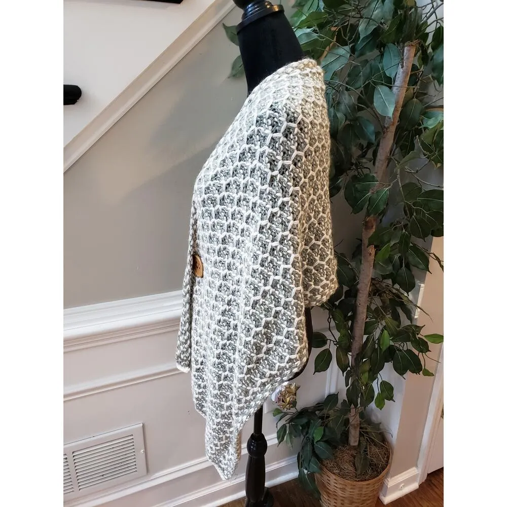 Simply Noelle Poncho Cardigan Womens Gray Knit Two Button Front Asymmetrical - Image 13
