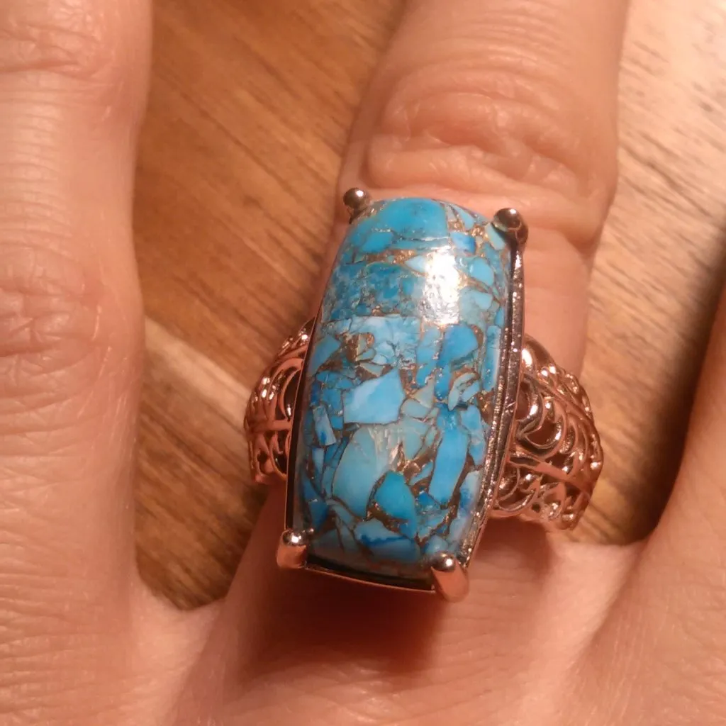 Matrix Chestnut Brine Turquoise Solitaire Copper Ring (Size 6) - Image 5