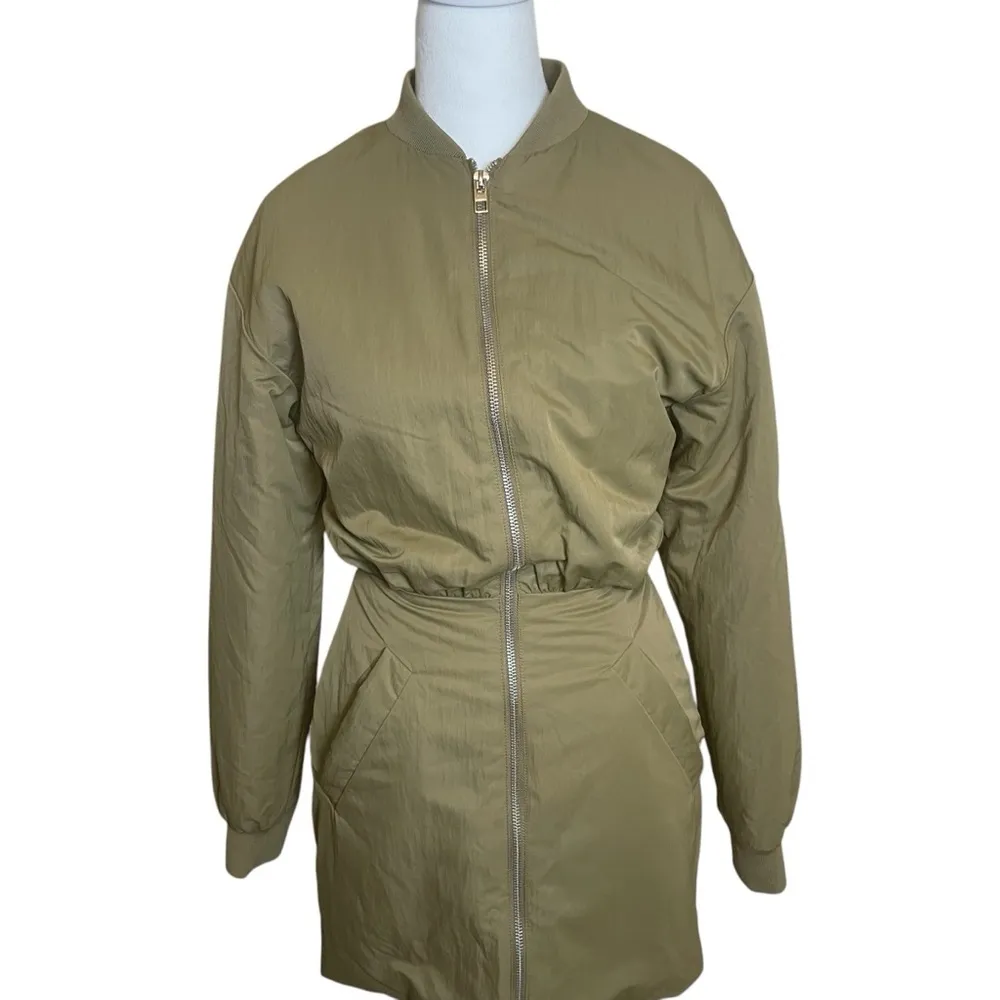 NWT Zara Padded Short Mini Bomber Dress Olive Green Full Zip Blogger Favorite SM - Image 8