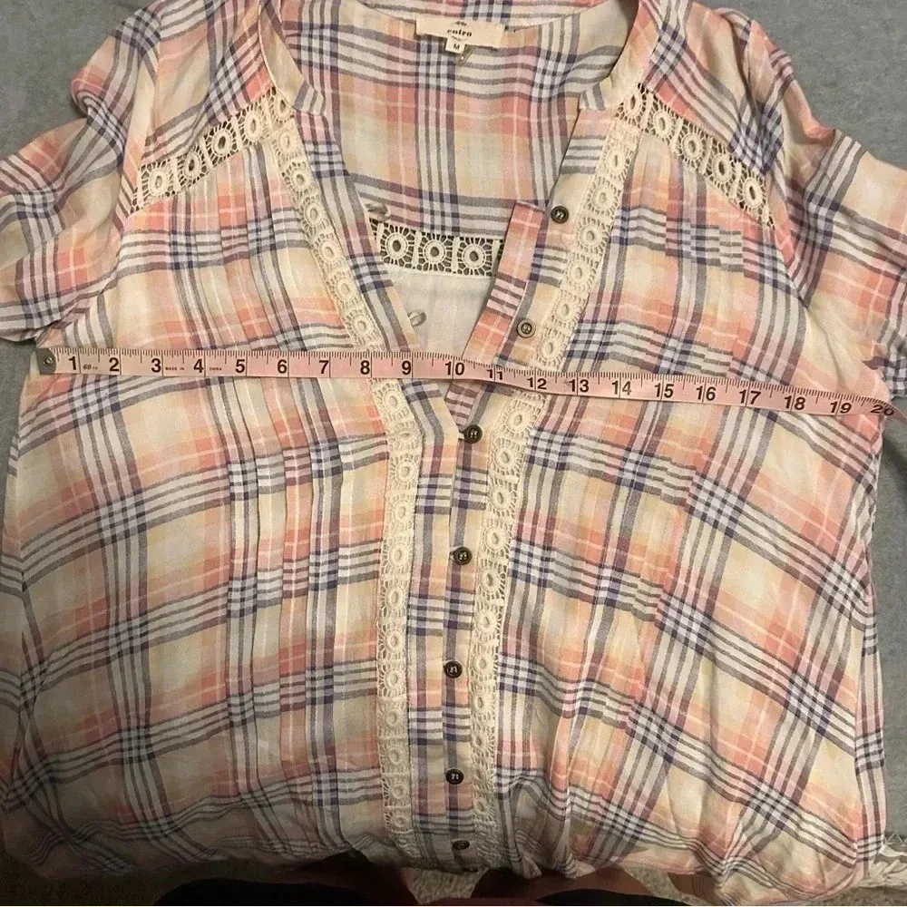 Entro  pink blue plaid button up dress size M - Image 3