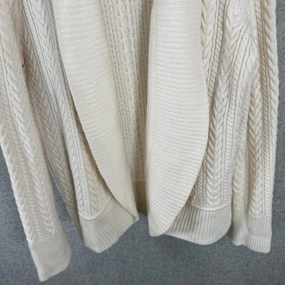 Talbots Woman X Cardigan Sweater Cableknit Open Front Long Sleeve Cream Chunky - Image 12