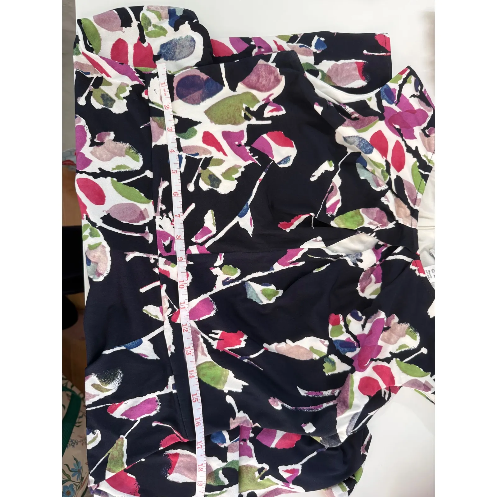 Wisp Floral Print Navy Jersey Knit‎ Sheath Dress Women's Size 14 Black - Image 8