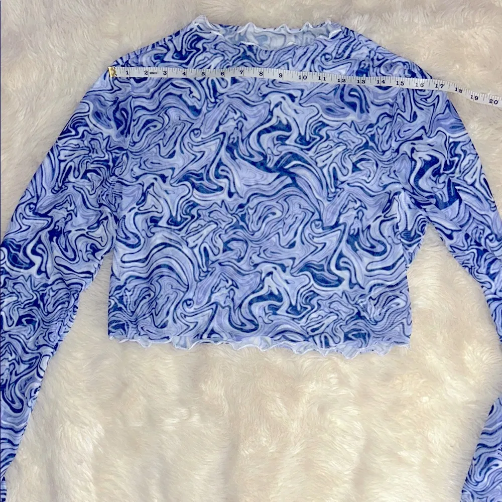 Blue Marble Mesh Crop Top Size L - Image 3