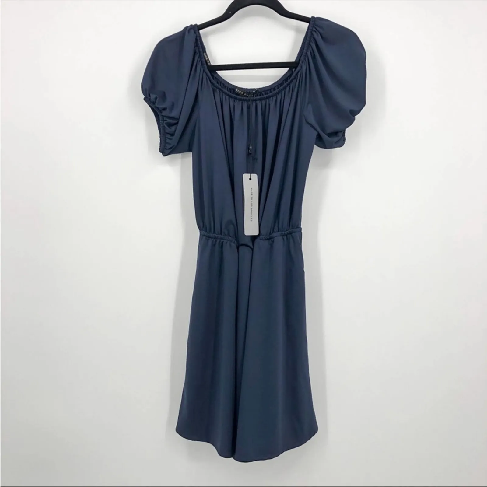 Black Halo off the shocker Short Puff Sleeves Navy Blue 6 Mini Dress NEW - Image 2