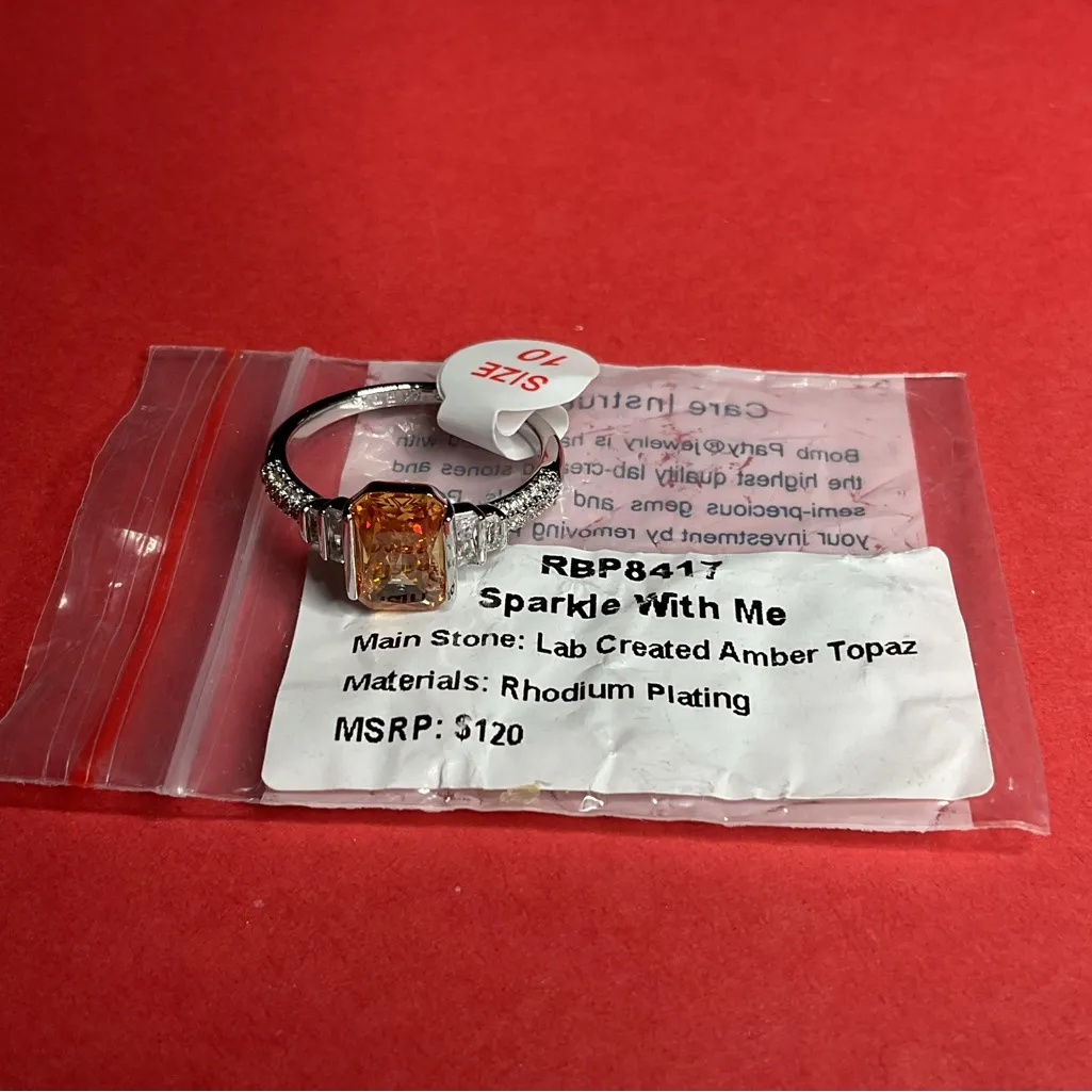 Bomb Party RBP8417 “Sparkle With Me” Lab Created Topaz on Rhodium Sz 10 Ring NWT Silver - Image 5
