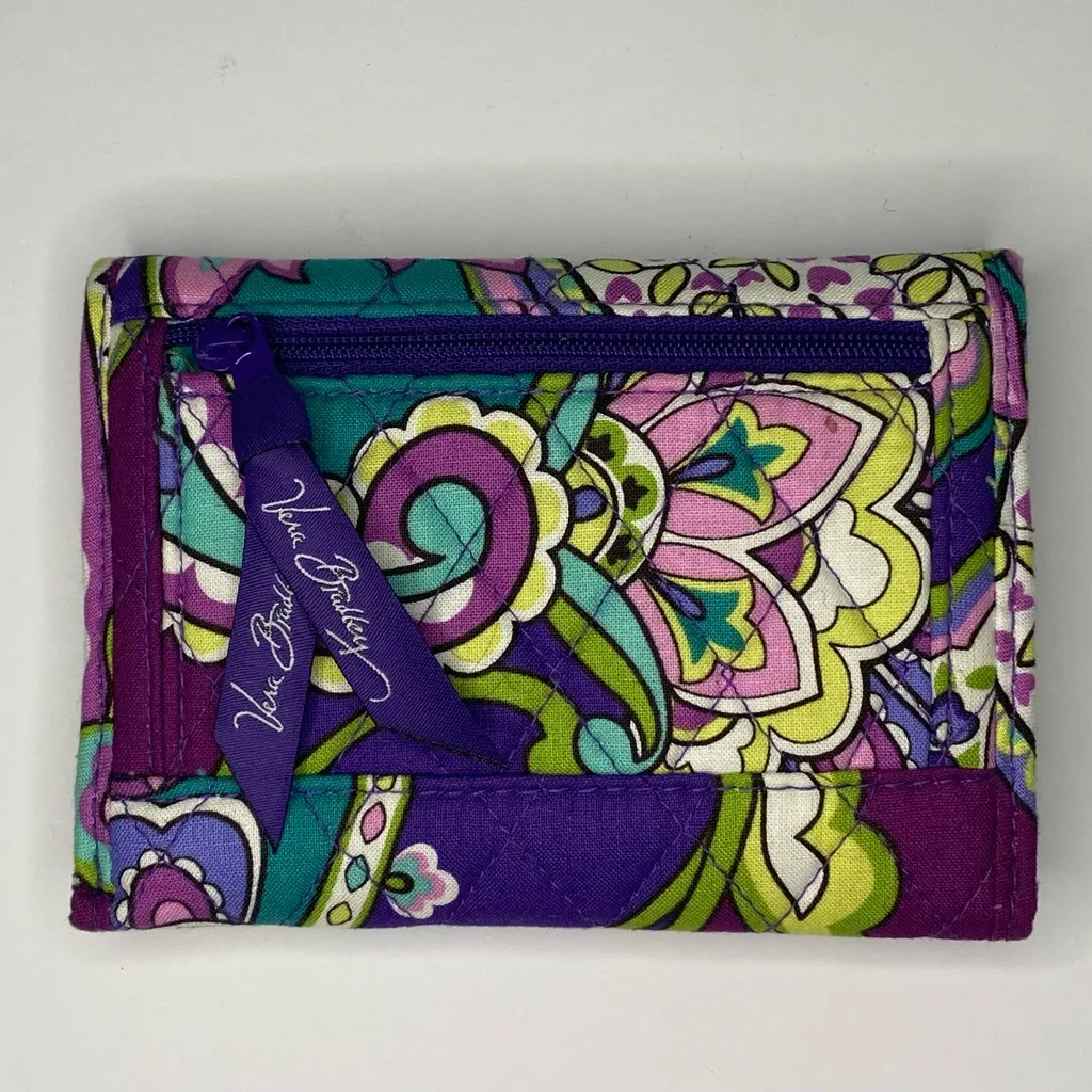Vera Bradley Heather Floral Trifold Wallet 💜 Purple Green Quilted Cotton - Image 2