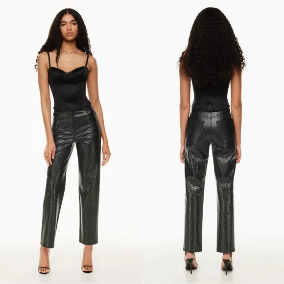 NWT Aritzia Wilfred Melina Black Python Snakeskin Faux Leather Straight Leg Pant - Image 2
