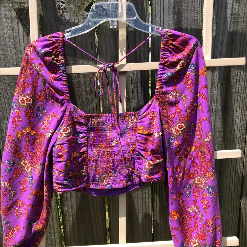 Urban Outfitters Floral Long Puff Sleeve Hippie Cropped Peasant S - Image 7