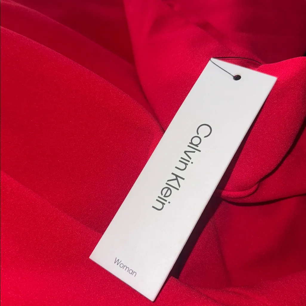 NWT Calvin Klein Short Sleeve Tie Front Ruffle Hem Fit and Flare Dress RED  20W - Image 6