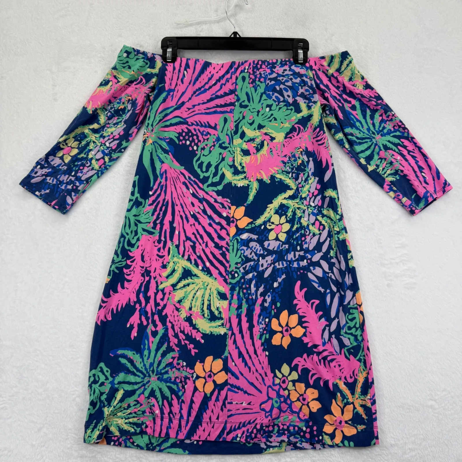 Lilly Pulitzer Laurana‎ Off Shoulder Dress Medium Floral Colorful Print READ - Image 8