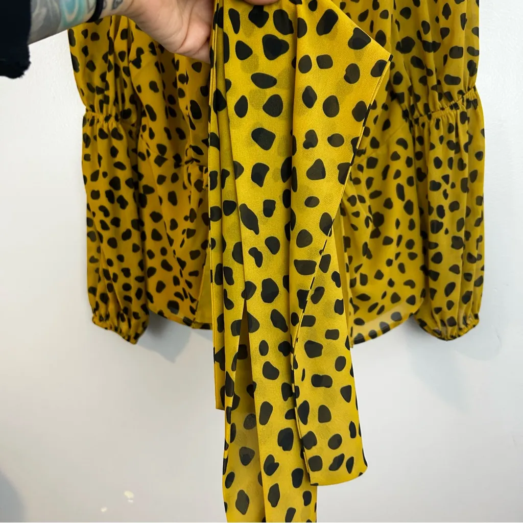 Lovers + Friends Henry Yellow Mini Mara Dot Pirint Tie Front Peplum Top Small - Image 11