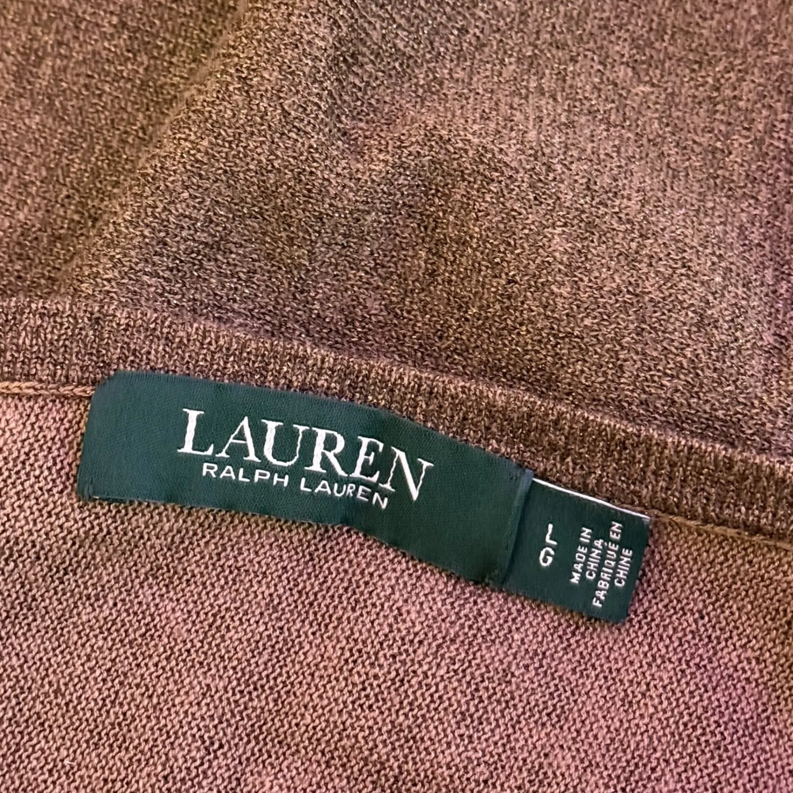 Ralph‎ Lauren Metallic Green Knit Top Women's Size L Sparkle Blouse - Image 5