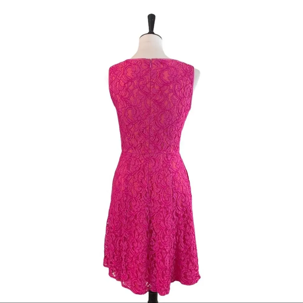 Adrianna Papell Party Dress Fuchsia Pink Lace A-line Dress Women's Size 4 - Image 4