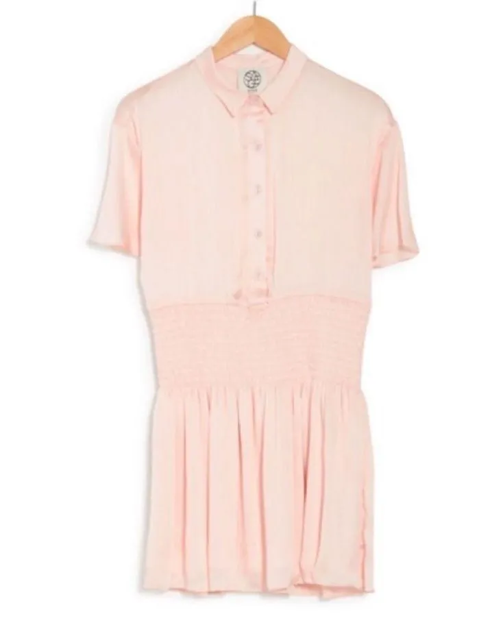 Sage Collective NWT mini dress 12 smocked waist pale, blush pink short sleeve - Image 3