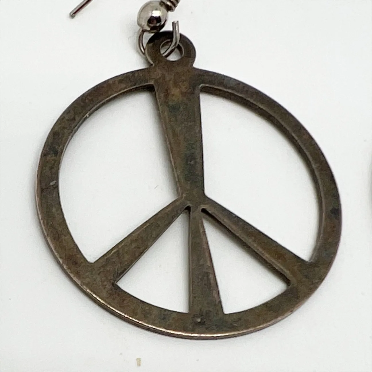 Vintage 1990s Peace Sign Metal Hanging Earrings for Pierced Ears - Image 2