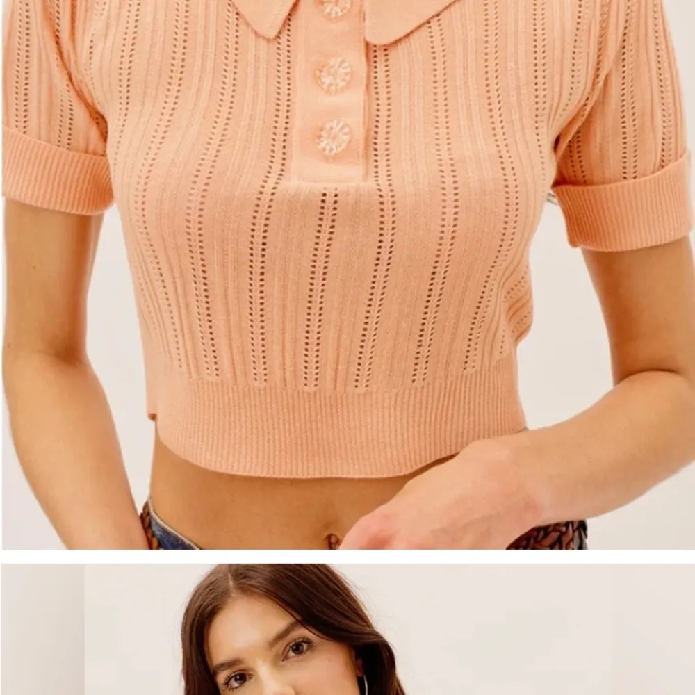 For Love And Lemons Peach Knit Collared Crop Top size M - Image 3