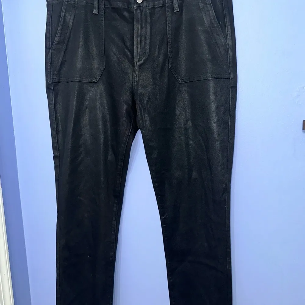 Paige Mayslie Straight Ankle Jean in Black Fog Luxe Coating - Black Plus Size 34 - Image 5