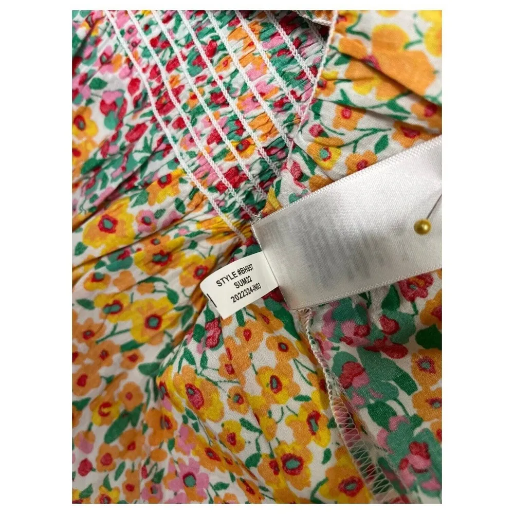 New J Crew Top Womens M Smocked Ditsy Floral Tie Shoulder Straps Tank Multi - Image 9