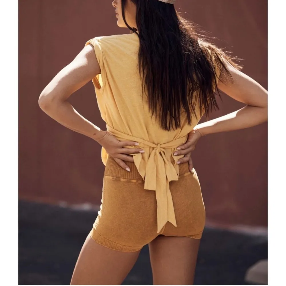 Free People FP Movement Swaying Sunflowers Wrap Tie Short Sleeve Tee Top Yellow - Image 4