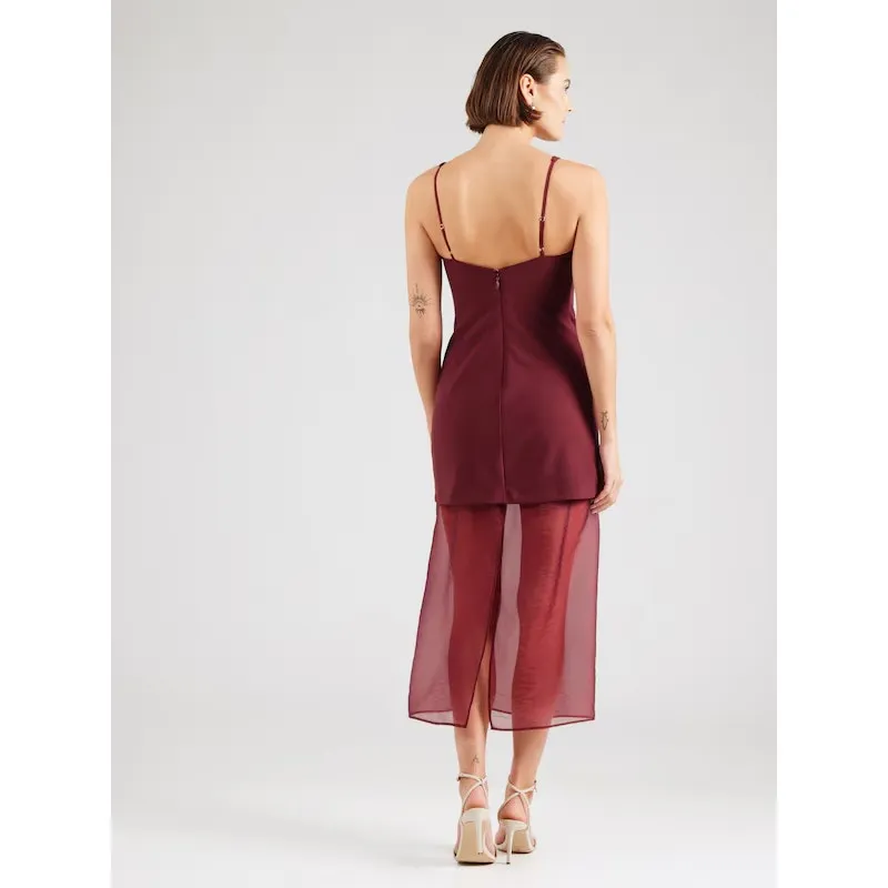 NWT Abercrombie Quiet Luxury V-Neck Sheer Midi Dress L Red Valentine Romantic - Image 2