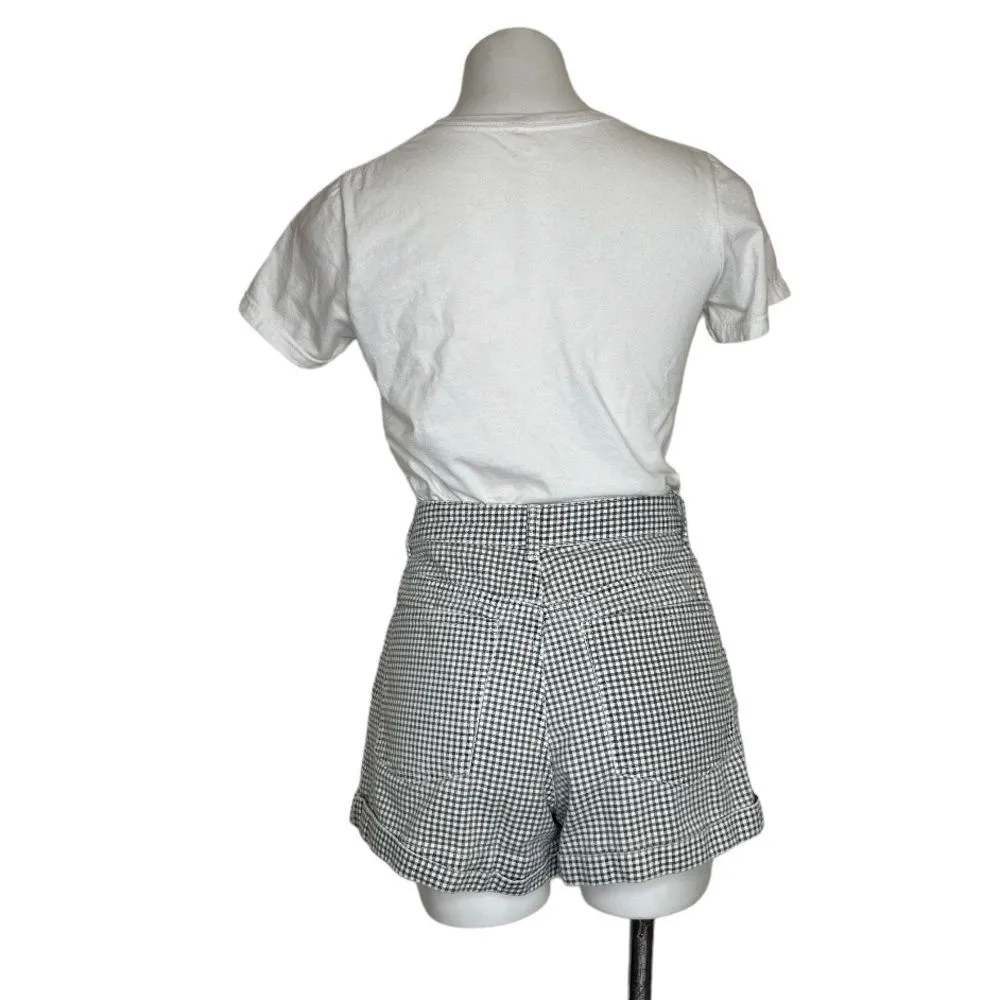 ZARA Shorts Black White Check Cuffed High Rise Cotton Canvas Size 4 - Image 4
