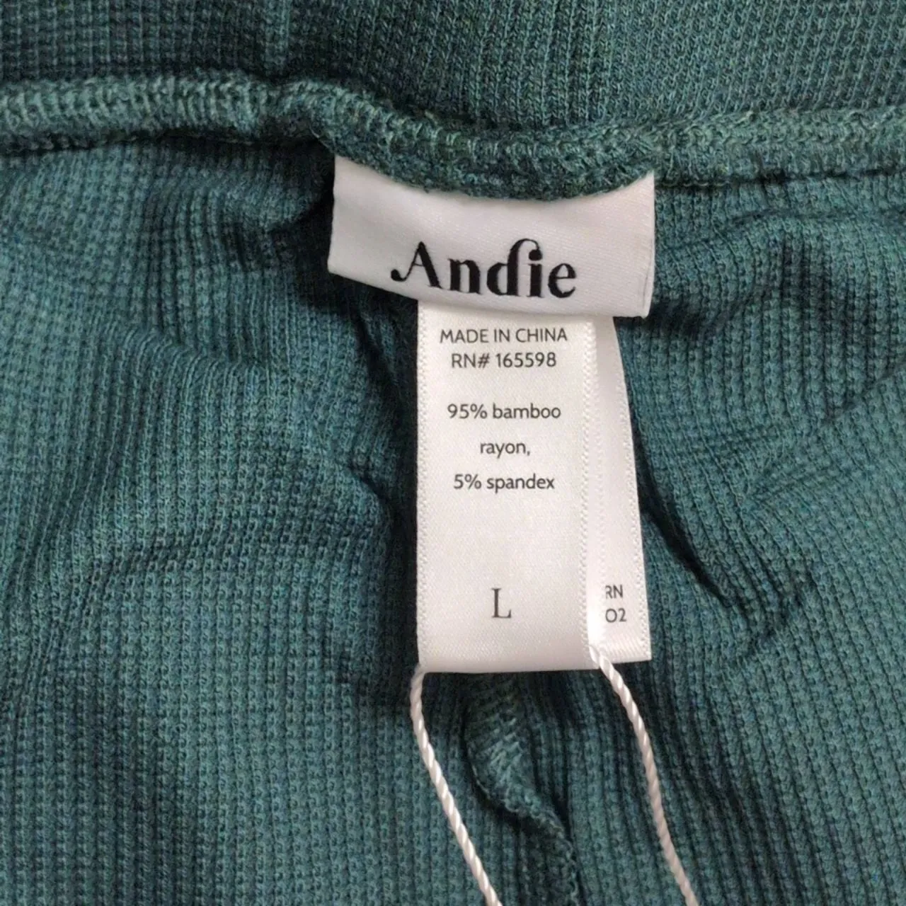 NWT Andie The Wide Leg Pant Fern Green Drawstring Waffle Knit Comfort L - Image 6
