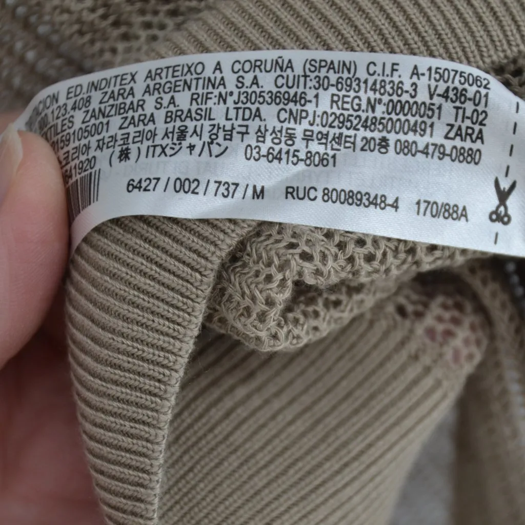 Zara Mesh Open Knit Sweater Tan Women's M Raglan Sleeve Crewneck Pullover Medium - Image 5