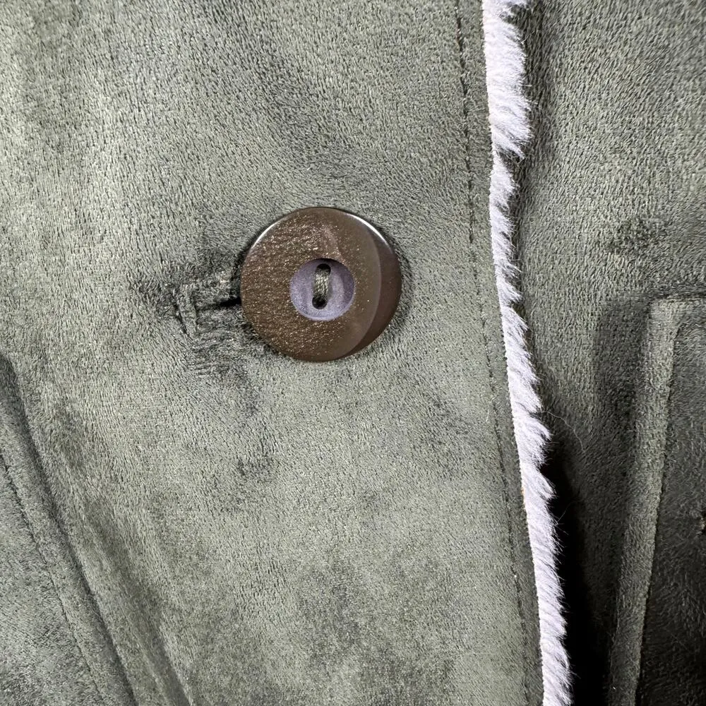 Bejeweled by Susan Fixel Jacket Women S Faux Suede Olive Green Military Y2K - Image 8