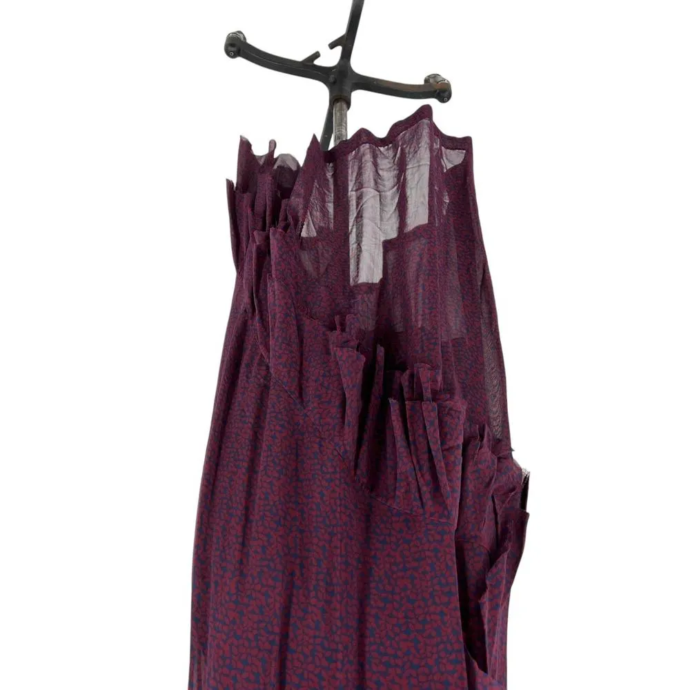 Iro Granby Sleeveless V-Neck Ruffle Trim‎ Midi Dress Burgundy Navy Size 40 US 8 - Image 7