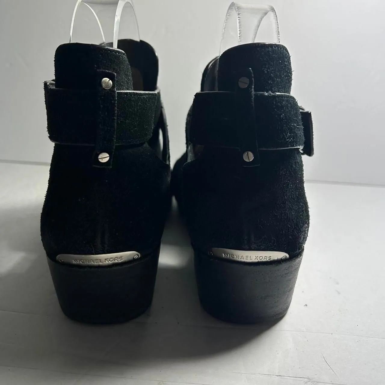 Michael Kors Black suede ankle leather boots with buckles 8.5 - Image 5