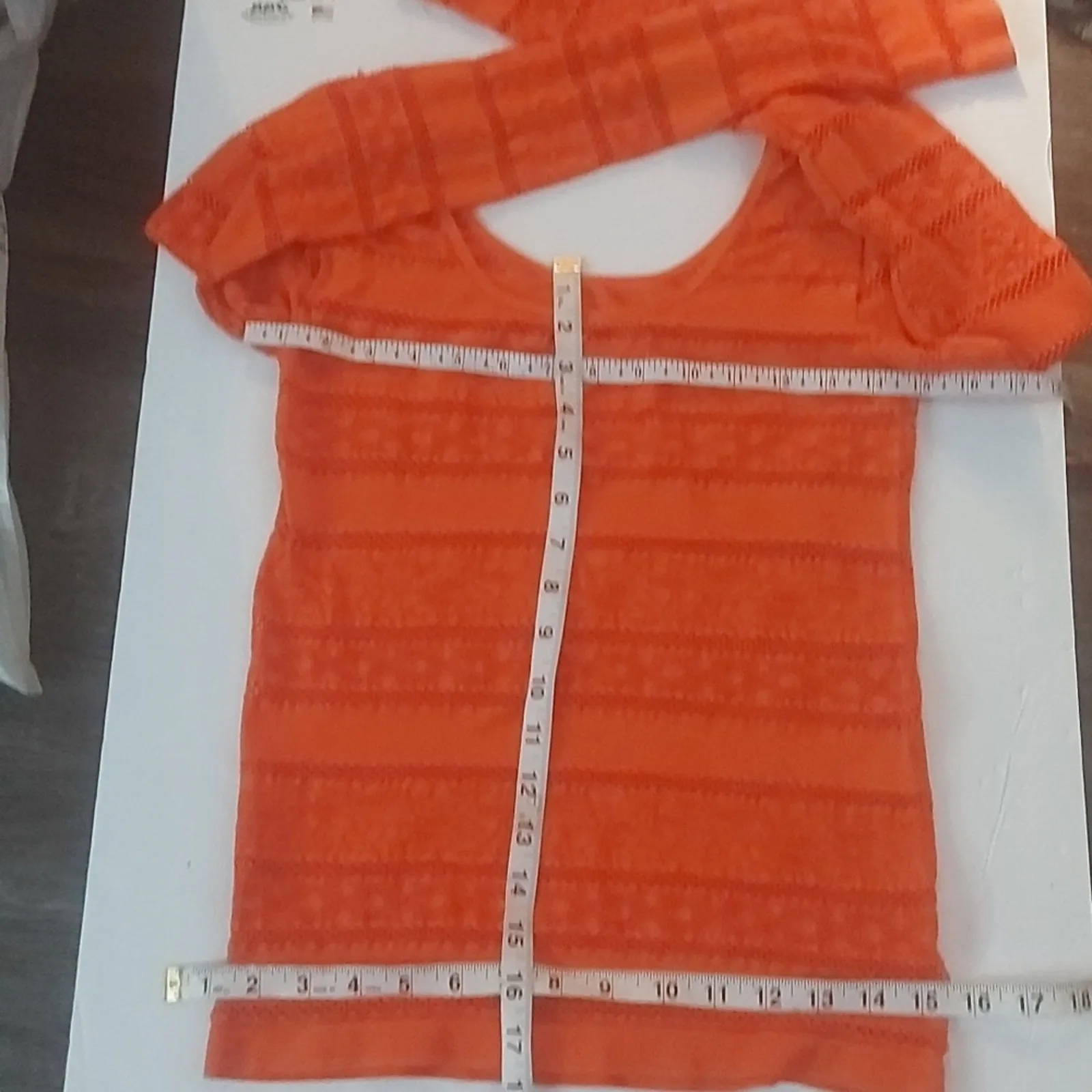 BONGO Juniors 3/4 Sleeve Seamless Crew Neck Orange Knit Top Size L Fall Boho - Image 6
