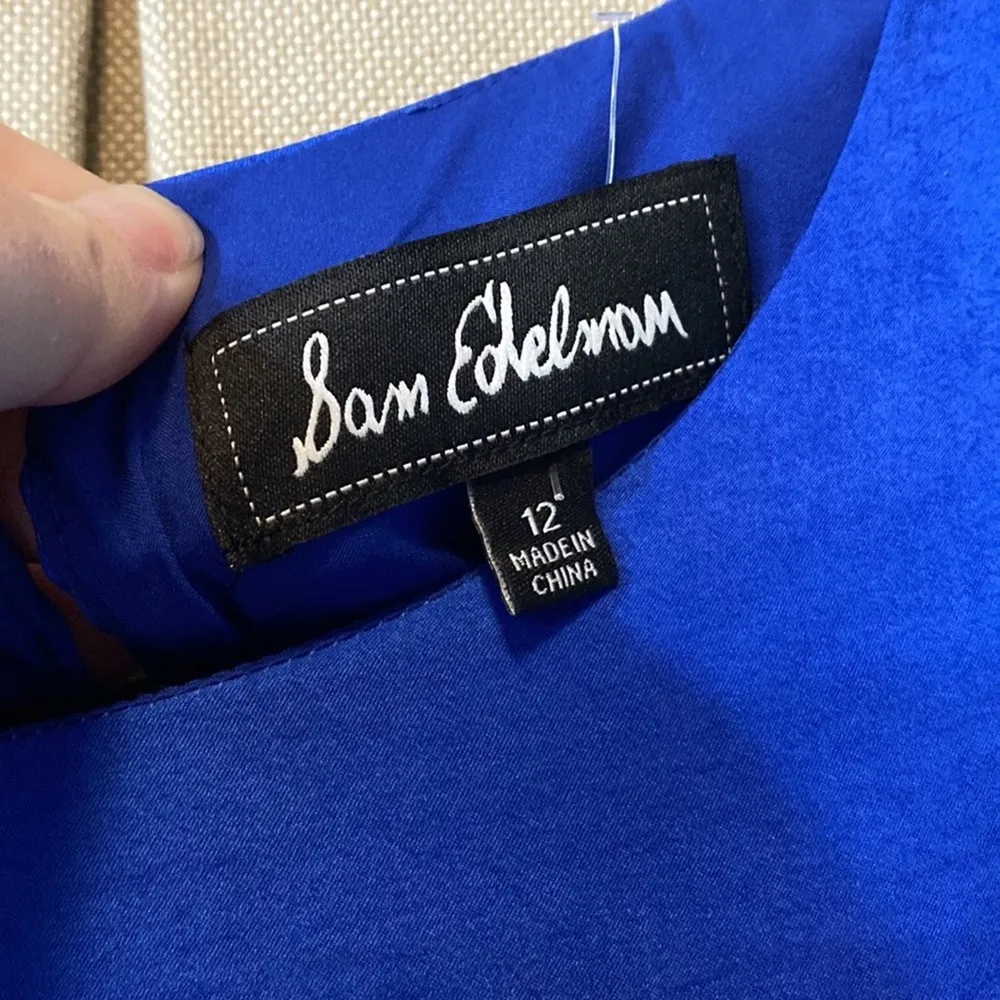 SAM EDELMAN Cobalt Solid-Hued Round-Neck Sleeveless Tiered Dress size 12 (b12) - Image 5