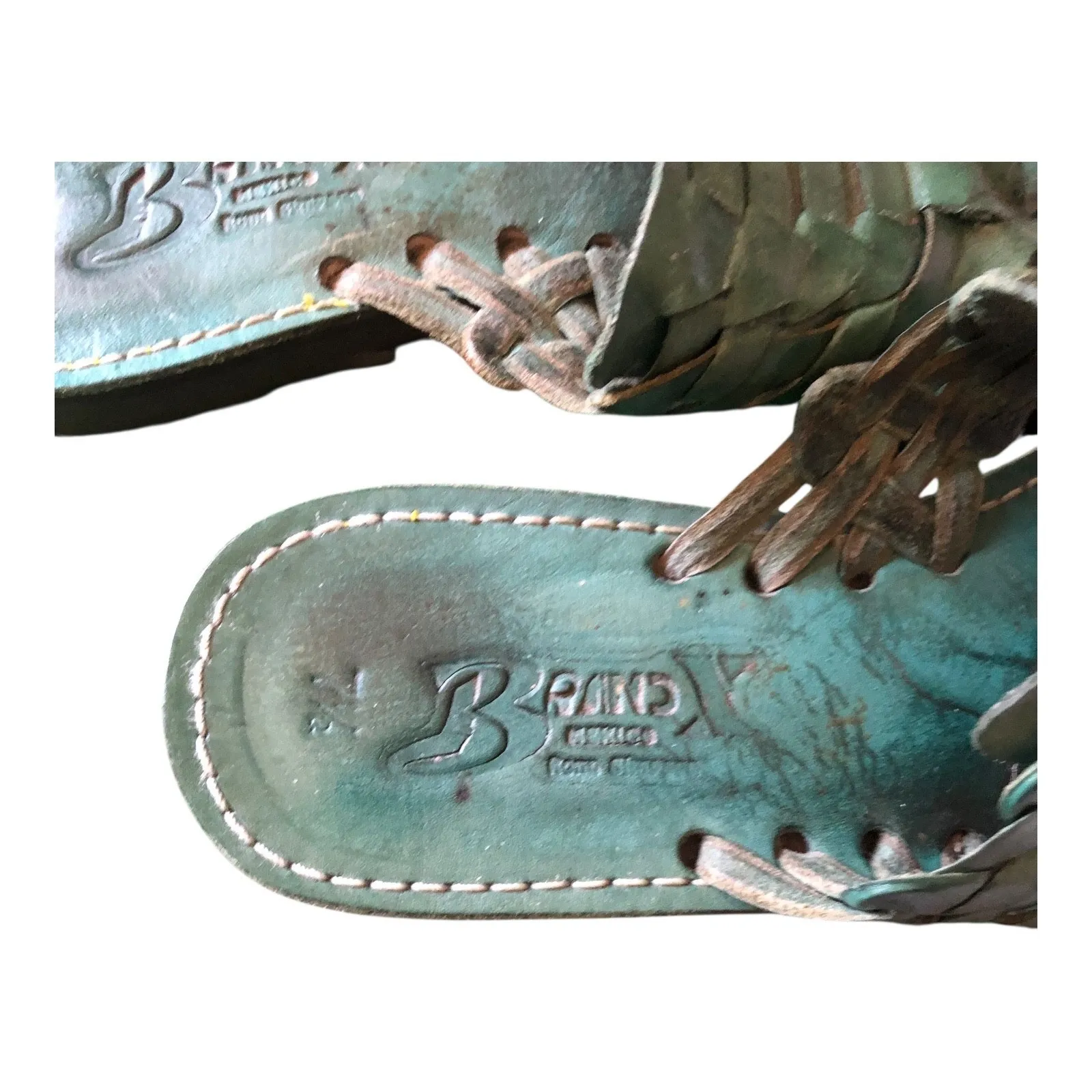 Brand X Mexico Ronn Simpson Green Leather Slip On Sandals Women's Size 7.5 - Image 9