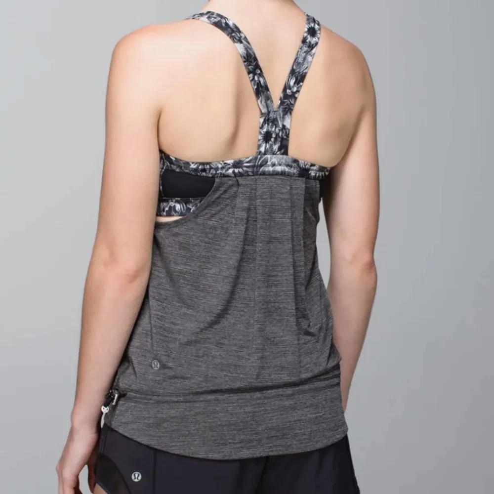 Lululemon Rest Less Tank in Heathered Black and Flowabunga Black Angel Wing. - Image 3